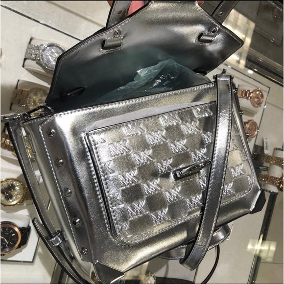 Michael Kors Manhattan Satchel Medium Leather Silver - Picture 4 of 8